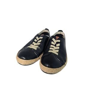 Spring Step Eloya Espadrille Black Leather Sneakers Jute Wrap Sole Shoes | 37/ 7